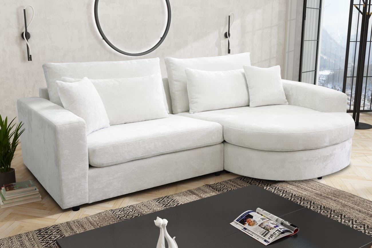 Canapé d'Angle Droite TURIN – Tissu Bouclé Doux