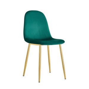 6 CHAISES SCANDINAVE VELOURS VERT SAPIN PIED GOLD