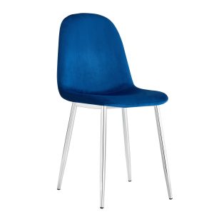 6 CHAISES SCANDINAVE VELOURS BLEU PIED CHROME