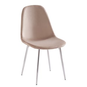 6 CHAISES SCANDINAVE CHROME VELOURS TAUPE