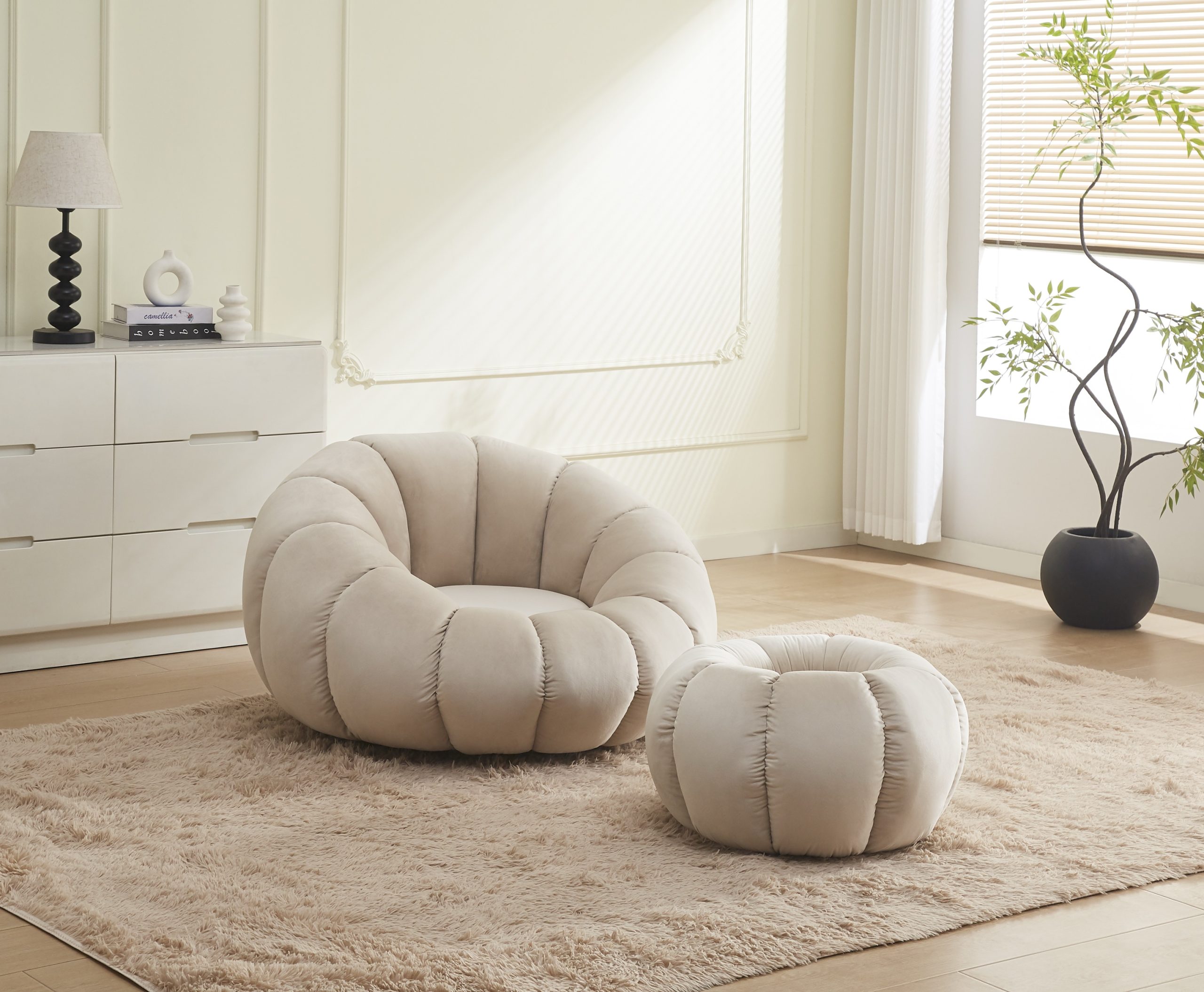 FAUTEUIL PIVOTANT PERLE EN VELOURS BEIGE – Image 2