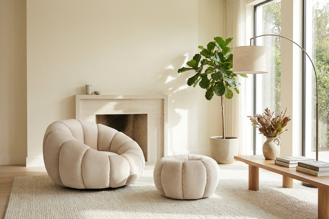 FAUTEUIL PIVOTANT PERLE EN VELOURS BEIGE
