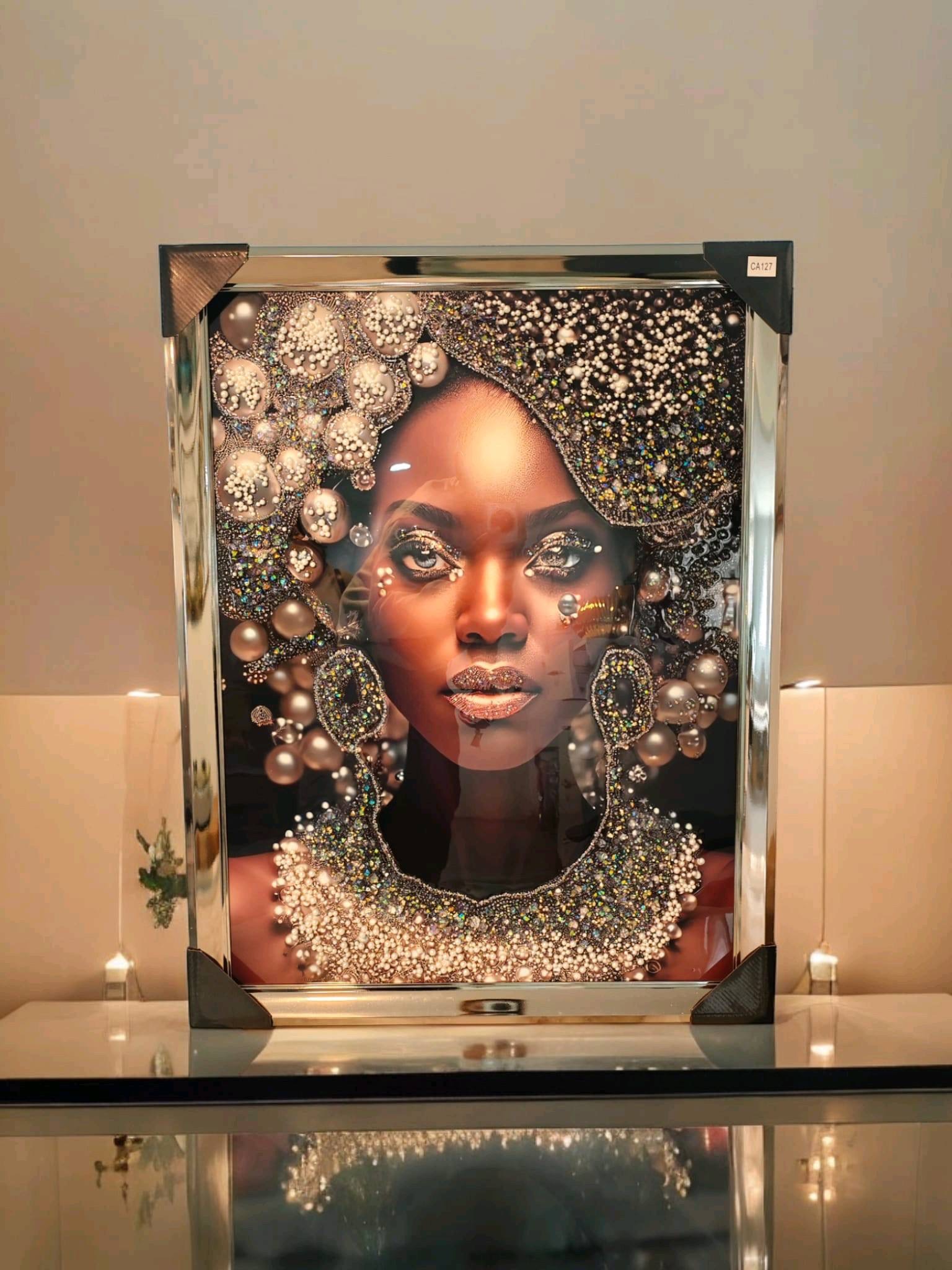 CADRE FEMME AFRICAINE PERLE