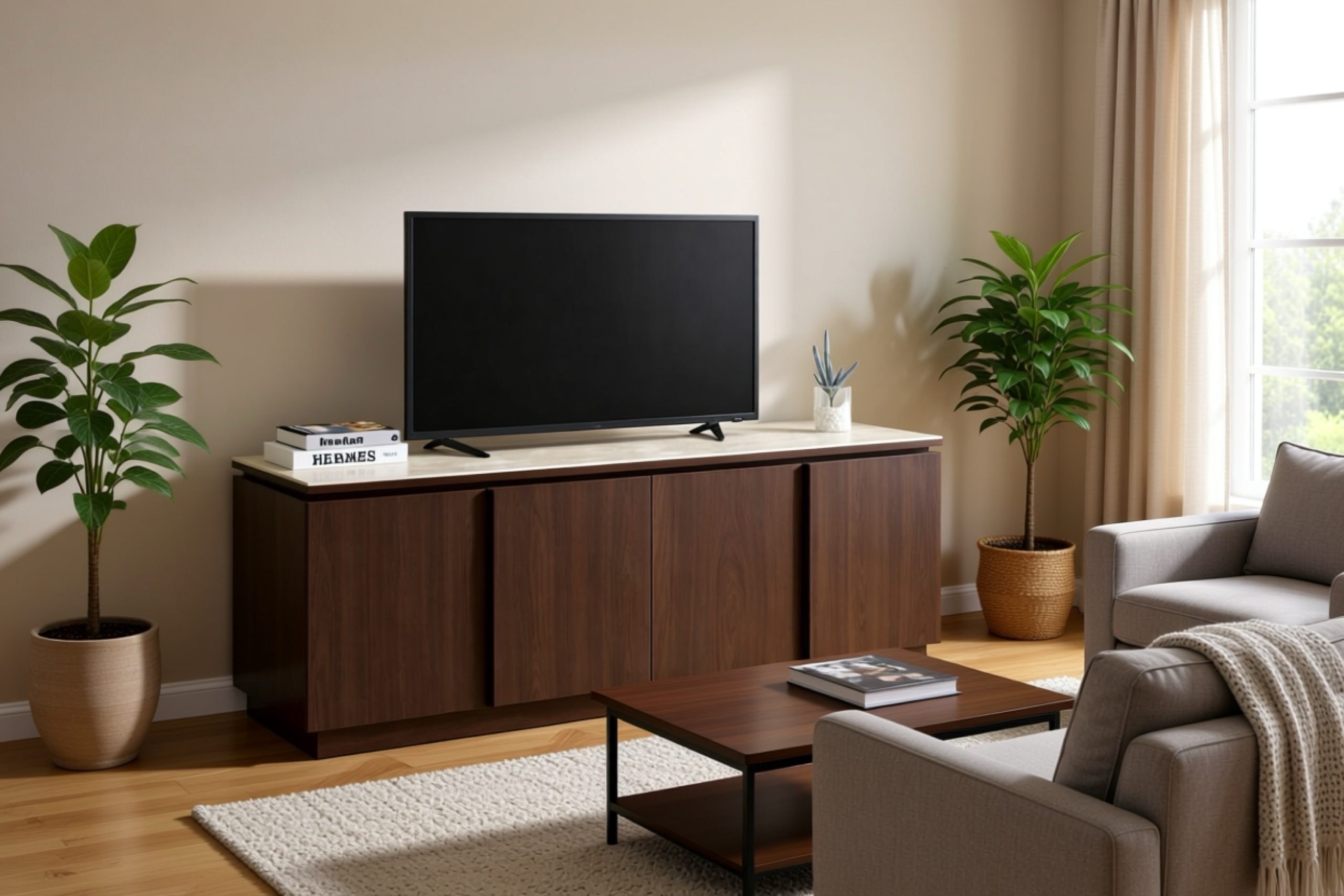 Meuble TV BAIETA MDF noyer / 1m60