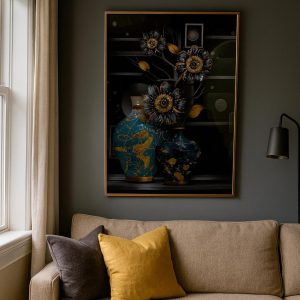 Toile Abstraite Motif Lignes Dorées - Art Moderne Géométrique, Luxe Minimaliste