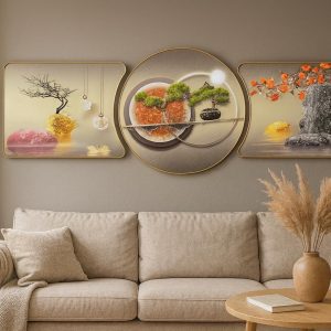 Tableau Rond Fleur Orange - Art Floral Cercle, Déco Murale Tendance