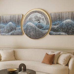 Triptyque Arbre Doré Décoratif - Tableau Luxe Nature, Déco Murale Prestige