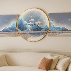 Triptyque Montagne Bleue et Nuages - Tableau Paysage Nature, Déco Zen