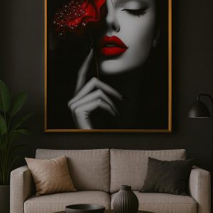 Portrait Visage Fleur Rouge - Affiche Artistique, Décoration de Caractère