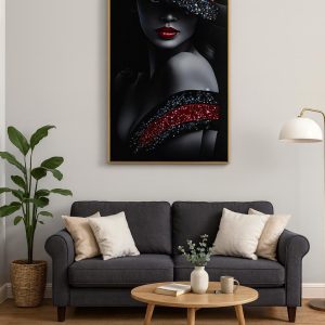 Tableau Femme au Chapeau Rouge - Portrait Artistique, Style Vintage Coloré