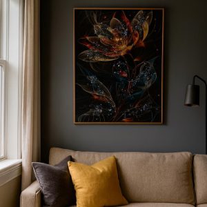 Toile Abstraite Motif Fleur Doré - Art Moderne, Déco Salon Contemporaine