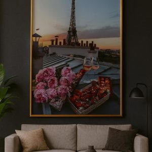 Affiche Tour Eiffel et Fleurs Roses - Décoration Parisienne Romantique, Vintage