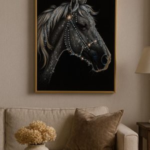 Tableau Cheval Réaliste Fond Sombre - Art Équestre, Décoration Noble