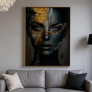 Portrait Femme Détails Dorés - Toile Élégante, Art Moderne et Luxe