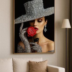 Portrait Femme au Chapeau Blanc - Toile Murale Stylée, Déco Vintage Chic