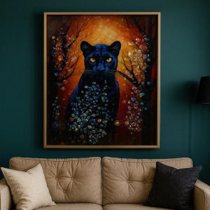 Tableau Chat Noir Yeux Dorés - Portrait Animalier, Déco Mystérieuse
