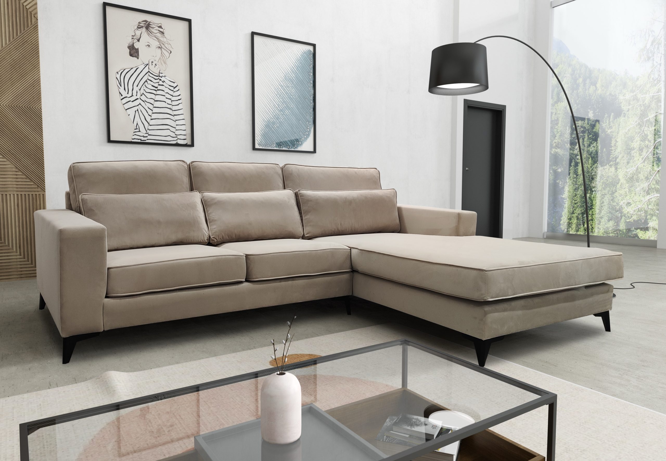 MADRID ANGLE DROIT VELOURS BEIGE – Image 3