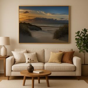 Tableau Paysage Plage Sable et Herbe - Déco Côtier Naturelle, Ambiance Zen